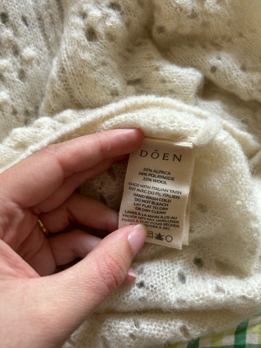 Doen Mirabelle Alpaca Pointelle Crochet Ivory Cardigan NWT - Picture 7 of 9